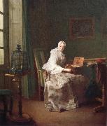 Jean Baptiste Simeon Chardin Lady with a bird-organ oil on canvas